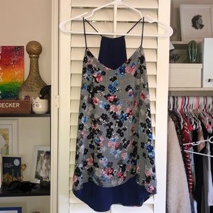 Express floral checkered navy blue reversible blouse cami.
